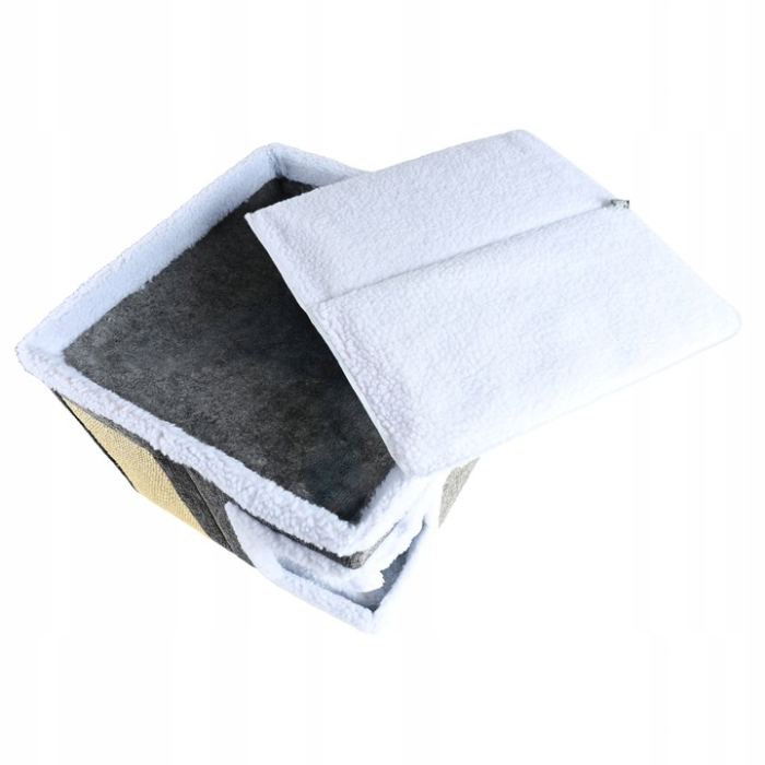 Ansamblu joaca pisici casuta pat superior jucarie inclusa, 42x42x30 cm, stalpi sisal, bej [10]