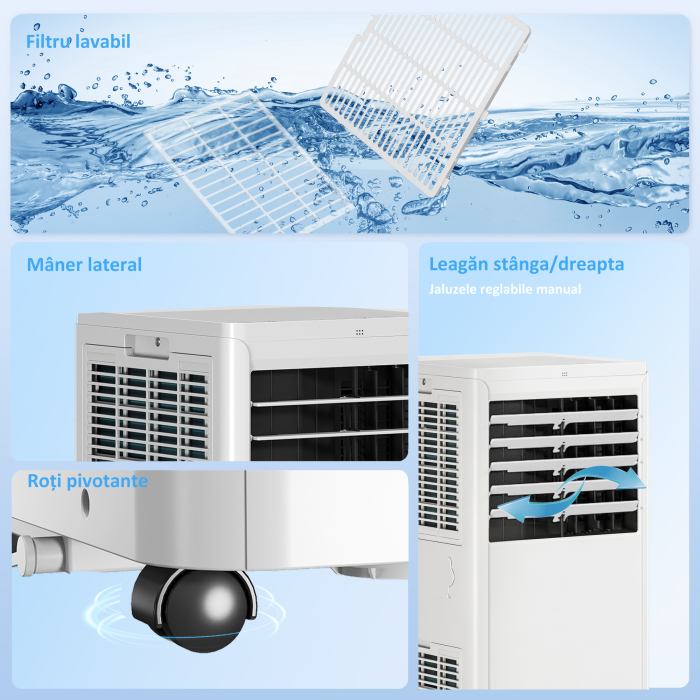  Aparat de Aer Conditionat Portabil 7000 BTU, Unitate 4-in-1 cu Racire, Dezumidificator, Ventilator, Mod Noapte [9]