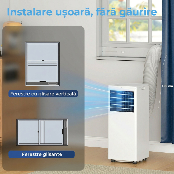  Aparat de Aer Conditionat Portabil 7000 BTU, Unitate 4-in-1 cu Racire, Dezumidificator, Ventilator, Mod Noapte [8]