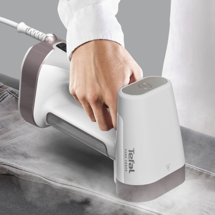 Aparat de calcat vertical cu abur 2 in 1 Tefal Pure Force DT8720E0, 1800W, jet abur 90 g/min, 4 trepte abur, mod Eco, alb & gri [7]