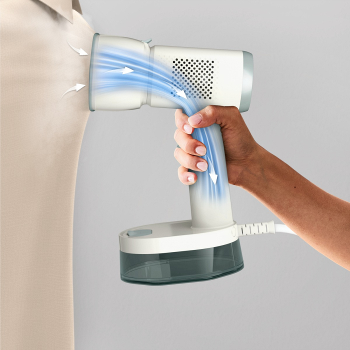 Aparat de calcat vertical cu abur Tefal AeroSteam S DT9322E0, 1500 W, abur variabil 0 - 20 g/min, 3 moduri, recipient apa 180 ml, autonomie pana la 14 min, tehnologie OptiFlow, talpa ceramica, albastr [11]