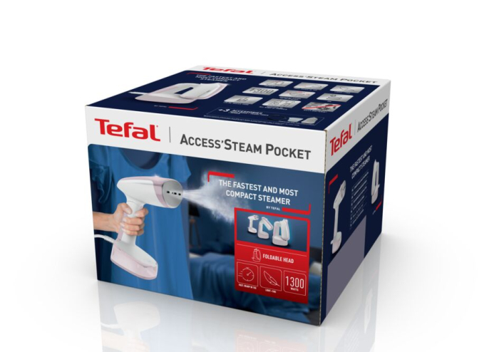 Aparat de calcat vertical pliabil Tefal ACCESS STEAM POCKET DT3050E1, 1300W, abur variabil 20 g/min, oprire automata, husa pentru transport, alb & r [12]