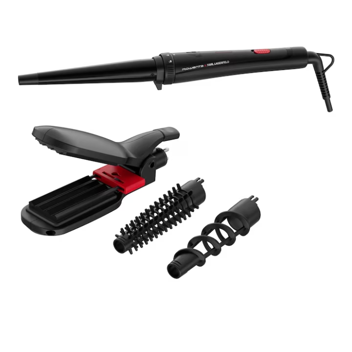 Aparat de coafat 9 in 1 ROWENTA x Karl Lagerfeld Infinite Looks CF422LF0, 9 accesorii, invelis ceramic, 48 W, varf rece, negru & rosu [3]