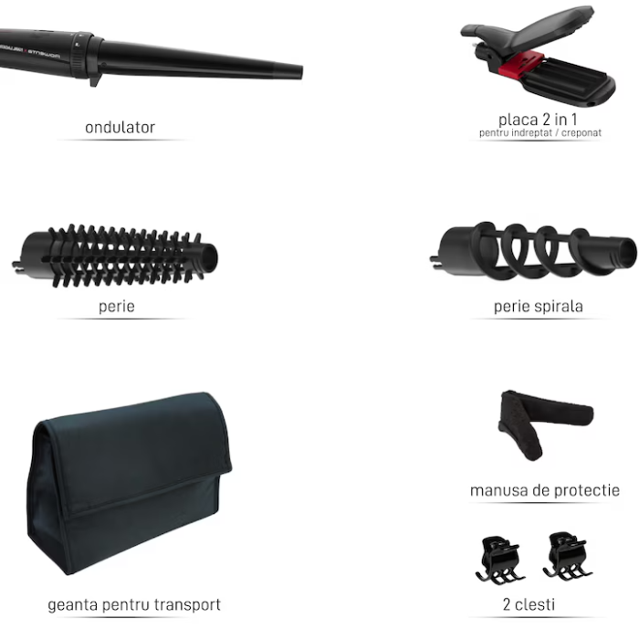 Aparat de coafat 9 in 1 ROWENTA x Karl Lagerfeld Infinite Looks CF422LF0, 9 accesorii, invelis ceramic, 48 W, varf rece, negru & rosu [2]