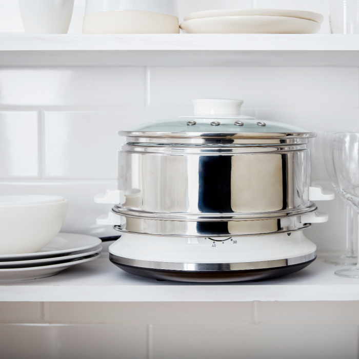 Aparat de gatit cu aburi Tefal Convenient Series VC145130, 2 vase, cronometru mecanic, 2 accesorii, 6 L, inox, alb [7]
