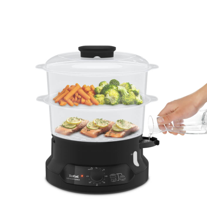 Aparat de gatit cu aburi Tefal MiniCompact VC139810, 800W, capacitate 6L, preparare 2 retete simultan, 2 compartimente, timer 60 minute, indicator niv [2]