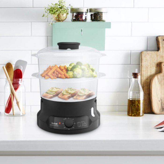 Aparat de gatit cu aburi Tefal MiniCompact VC139810, 800W, capacitate 6L, preparare 2 retete simultan, 2 compartimente, timer 60 minute, indicator niv [5]