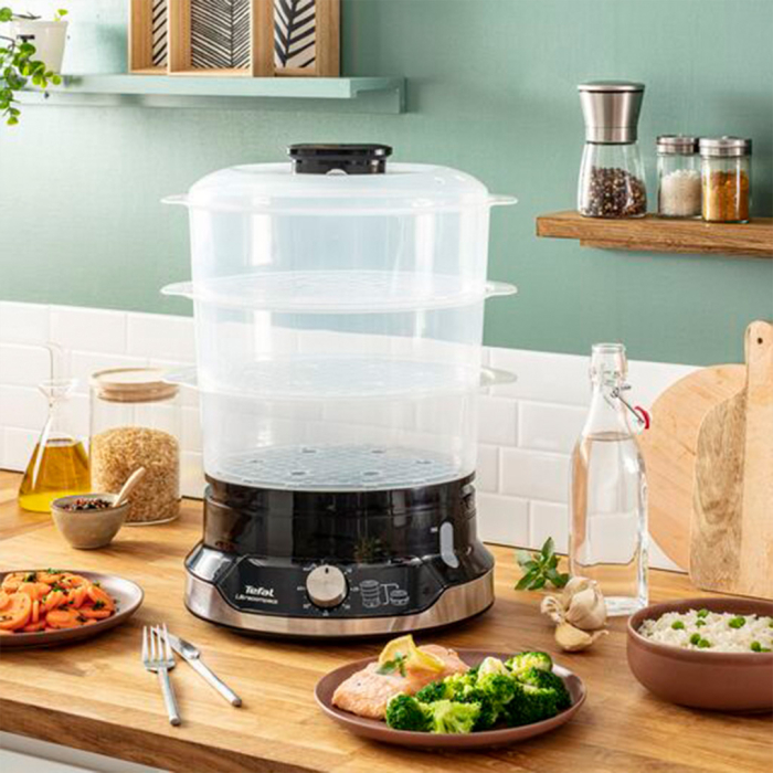 Aparat de gatit cu aburi Tefal Ultracompact Steam Cooker VC204810, 3 vase, cronometru manual, 1 accesoriu, 9 L, negru [5]