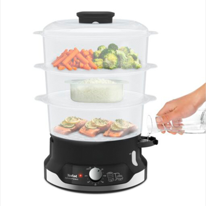 Aparat de gatit cu aburi Tefal Ultracompact Steam Cooker VC204810, 3 vase, cronometru manual, 1 accesoriu, 9 L, negru [3]
