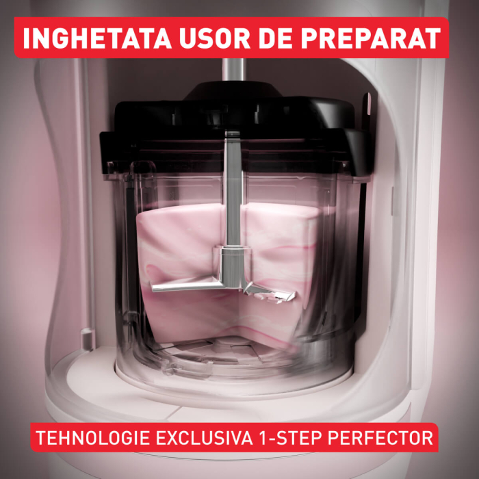 Aparat de inghetata Tefal Dolci IG602AE0, 3 recipiente din tritan de 460 ml, 10 programe, Tehnologia unica 1-Step Perfector, crem & negru [5]