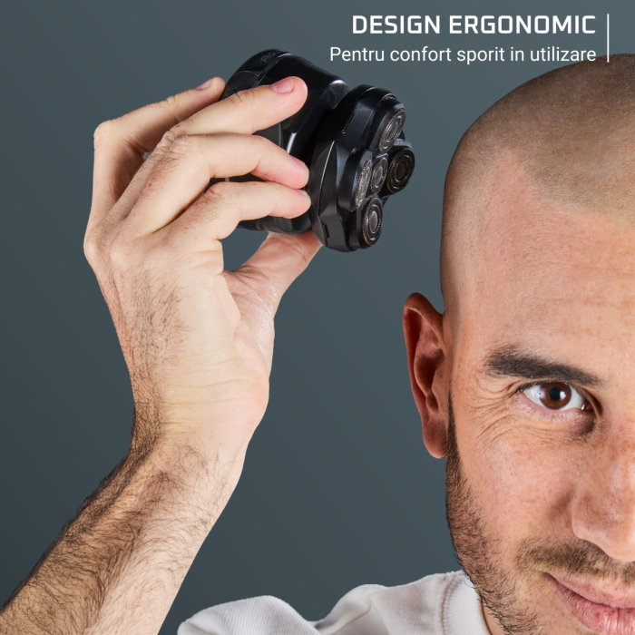 Aparat de ras pentru cap Rowenta Head Shaver TN3110E0, invelis din titan, pana la 80 min autonomie, precizie de 0.1 mm, 7300 rpm, tehnologie Wet & Dry, husa inclusa, negru & albastru [4]