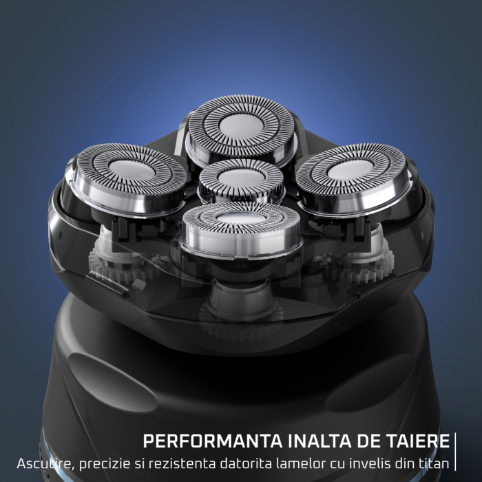 Aparat de ras pentru cap Rowenta Head Shaver TN3110E0, invelis din titan, pana la 80 min autonomie, precizie de 0.1 mm, 7300 rpm, tehnologie Wet & Dry, husa inclusa, negru & albastru [2]