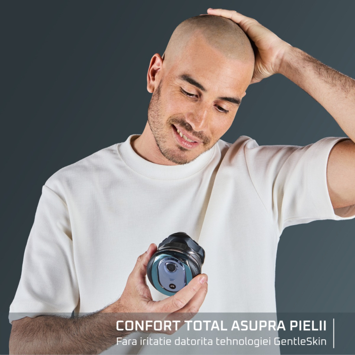 Aparat de ras pentru cap Rowenta Head Shaver TN3110E0, invelis din titan, pana la 80 min autonomie, precizie de 0.1 mm, 7300 rpm, tehnologie Wet & Dry, husa inclusa, negru & albastru [6]