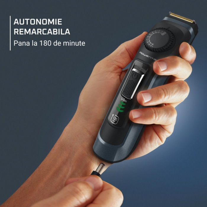 Aparat de tuns barba Rowenta Virtuo TN3804E0, autonomie 180 minute, lame cu invelis de titan, lame din inox, 6500 rpm, negru & albastru [4]