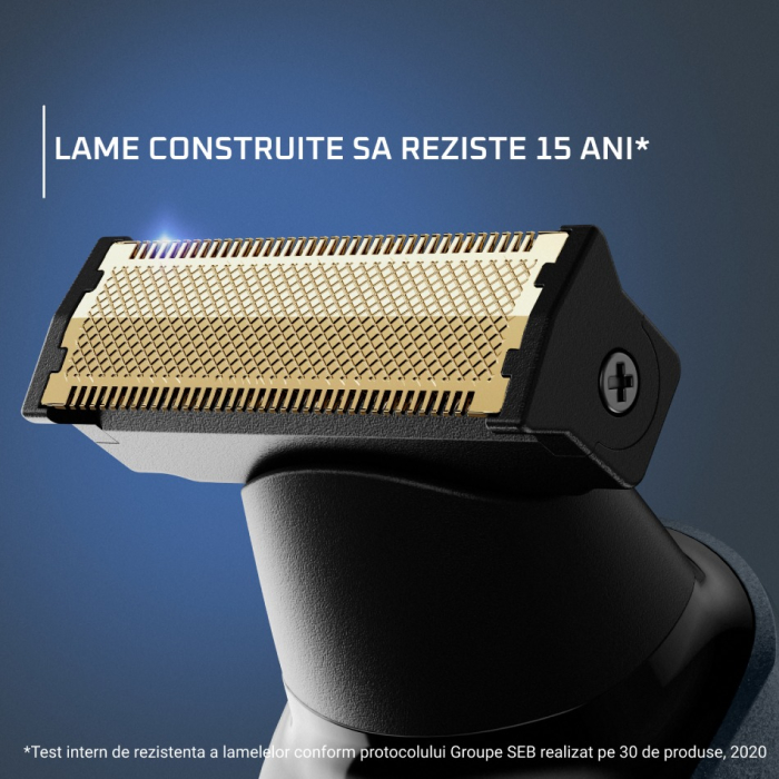 Aparat de tuns, conturat si barbierit Rowenta Forever Sharp Ultimate TN6204E0, lame din inox, invelis din titan, 8000 rpm, autonomie de pana la 120 minute, negru & albastru [10]