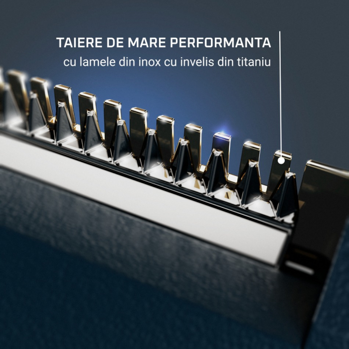 Aparat de tuns, conturat si barbierit Rowenta Forever Sharp Ultimate TN6204E0, lame din inox, invelis din titan, 8000 rpm, autonomie de pana la 120 minute, negru & albastru [8]
