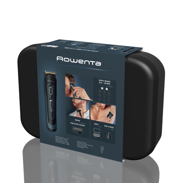 Aparat de tuns multifunctional Rowenta Selectium 17 in 1 TN9464E0, 2 trepte de viteza, tehnologie Wet & Dry, lame din inox, sistem de monitorizare a nivelului bateriei, negru & albastru [4]