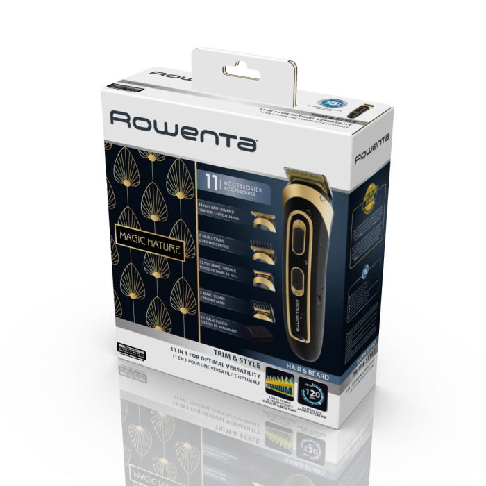 Aparat de tuns multifunctional Rowenta Trim&Style 11 in 1 TN9118F0, 6500 rpm, tehnologie Wet & Dry, lame din inox, incarcare rapida, negru & auriu [11]
