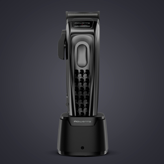 Aparat de tuns Rowenta x Karl Lagerfeld Barber Experience TN155LE0, 6500 rpm, autonomie 150 min, 6 piepteni ficsi, 6 piepteni fade, lame inox, indicator LED, baza de incarcare, negru & gri [9]