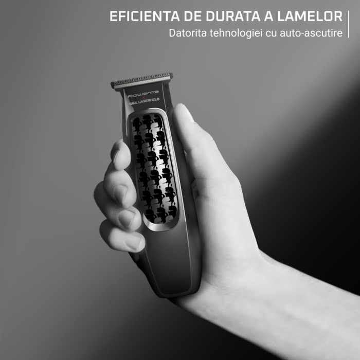 Aparat de tuns Rowenta x Karl Lagerfeld Barber Experience TN185LE0, 6500 rpm, autonomie 90 min, 5 piepteni ficsi, lame inox, baza de incarcare, indicator LED, negru & gri [8]
