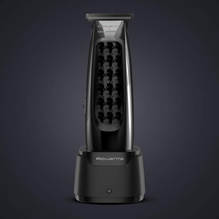 Aparat de tuns Rowenta x Karl Lagerfeld Barber Experience TN185LE0, 6500 rpm, autonomie 90 min, 5 piepteni ficsi, lame inox, baza de incarcare, indicator LED, negru & gri [11]