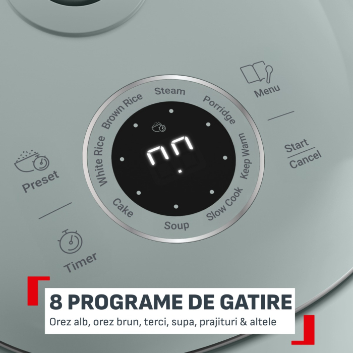 Aparat multifunctional de gatit orez Tefal Pop RK5354E0, 350 W, capacitate 0.7 L, 8 programe, tehnologie digitala, functie mentinere la cald, verde [7]