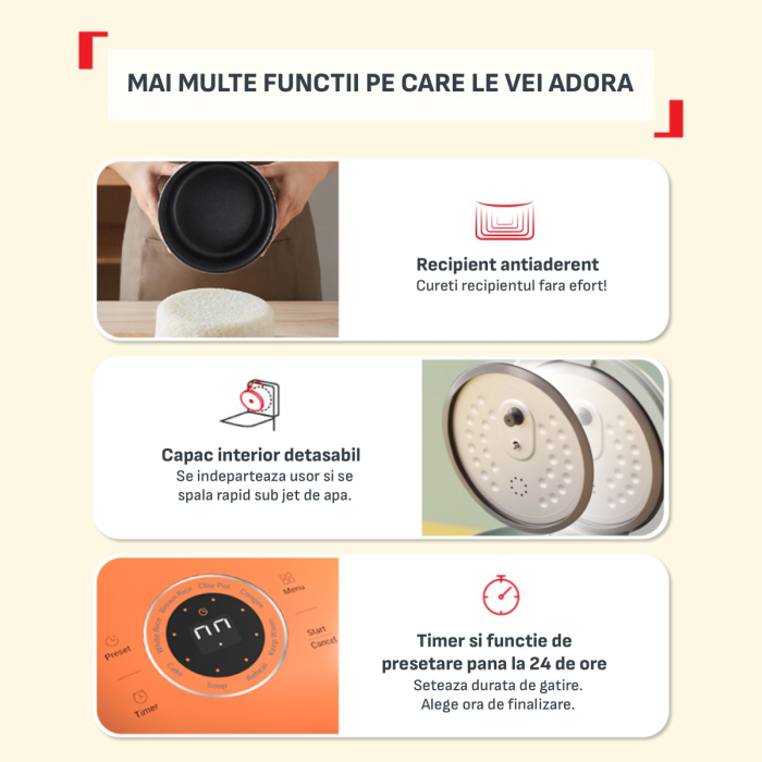 Aparat multifunctional de gatit orez Tefal Pop RK535AE0, 350 W, capacitate 0.7 L, 8 programe, tehnologie digitala, functie mentinere la cald, design c [5]