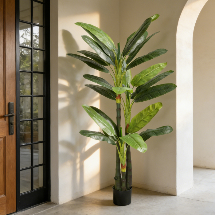  Arbore de Bananier Artificial, Planta Artificiala cu 18 Frunze, 180 cm, Verde [9]