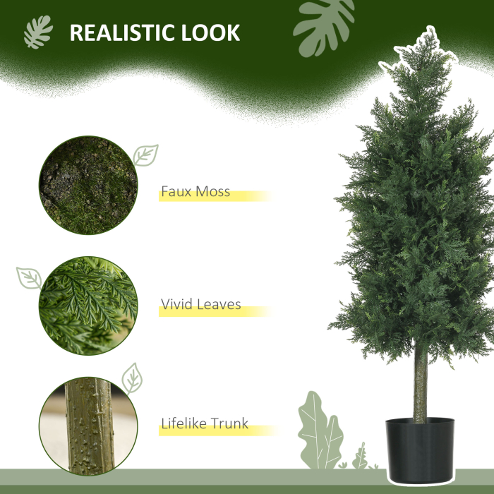  Arbori Topiari de Cedru Artificial, Set de 2 Plante Artificiale in Ghivece, Plante Decorative, 38x12.5x90 cm, Verde [4]