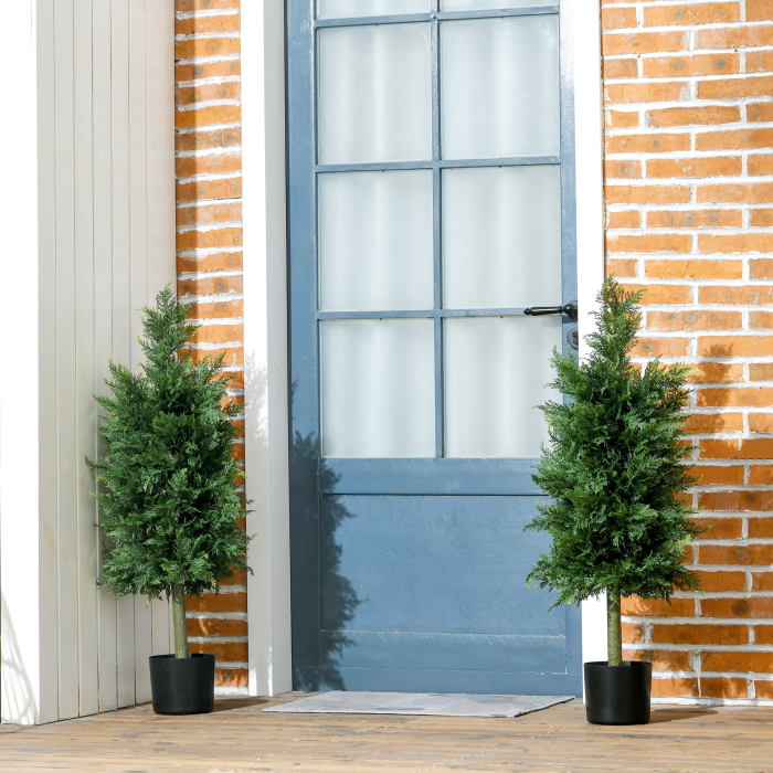  Arbori Topiari de Cedru Artificial, Set de 2 Plante Artificiale in Ghivece, Plante Decorative, 38x12.5x90 cm, Verde [8]