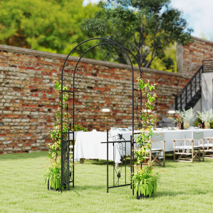  Arc de Gradina cu Poarta si Grilaj pentru Plante Cataratoare, 2,2x1 m, Negru [8]