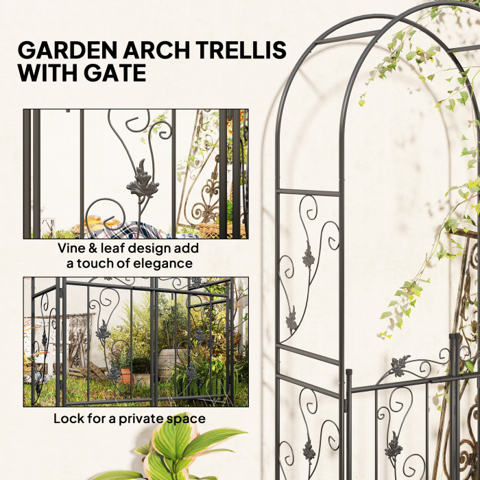  Arc de Gradina cu Poarta si Grilaj pentru Plante Cataratoare, 2,2x1 m, Negru [4]