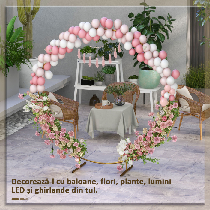 Arc de Gradina din Otel Auriu - Arc Decorativ Rotund pentru Baloane, Plante Cataratoare, Flori - Pentru Nunti, Aniversari, Ceremonii - 2,24 m [4]