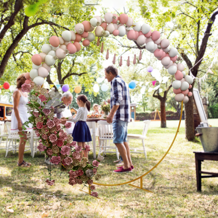  Arc de Gradina din Otel Auriu - Arc Decorativ Rotund pentru Baloane, Plante Cataratoare, Flori - Pentru Nunti, Aniversari, Ceremonii - 2,24 m [2]