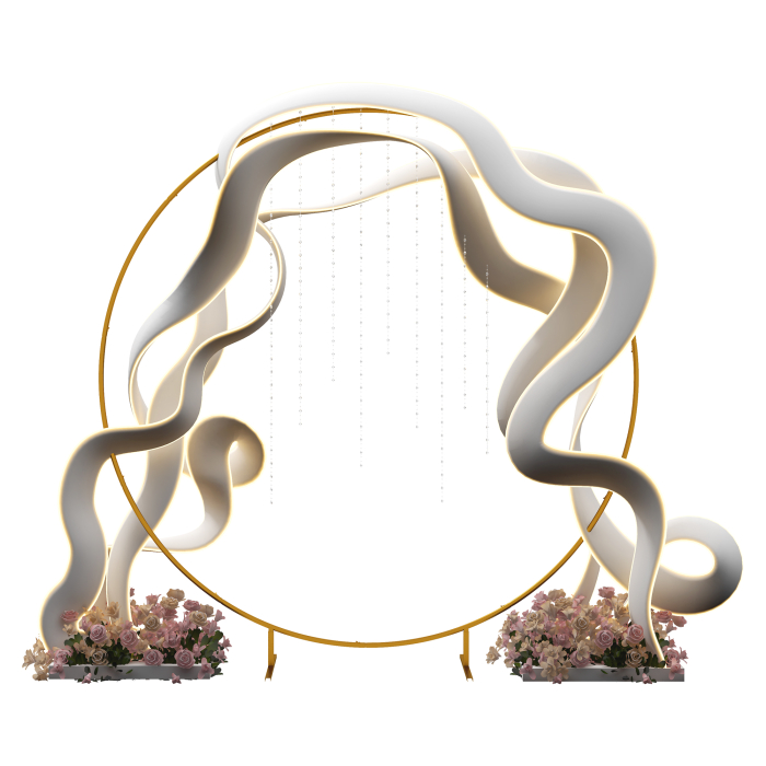  Arc de Gradina din Otel Auriu - Arc Decorativ Rotund pentru Baloane, Plante Cataratoare, Flori - Pentru Nunti, Aniversari, Ceremonii - 2,24 m [9]