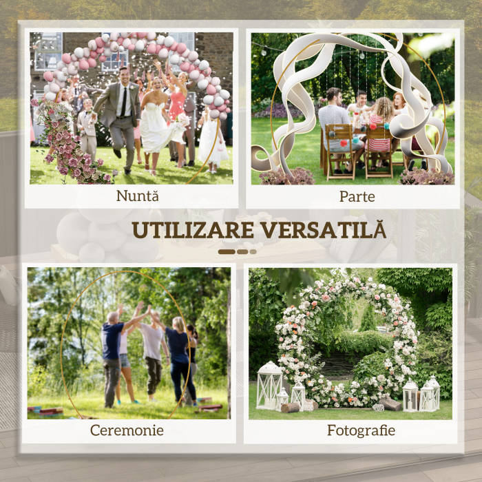  Arc de Gradina din Otel Auriu - Arc Decorativ Rotund pentru Baloane, Plante Cataratoare, Flori - Pentru Nunti, Aniversari, Ceremonii - 2,24 m [6]