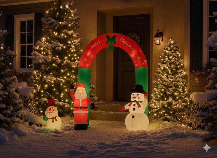Arcada gonflabila de Craciun pentru exterior, iluminare LED, compresor integrat, 240x140x60 cm, multicolor [4]