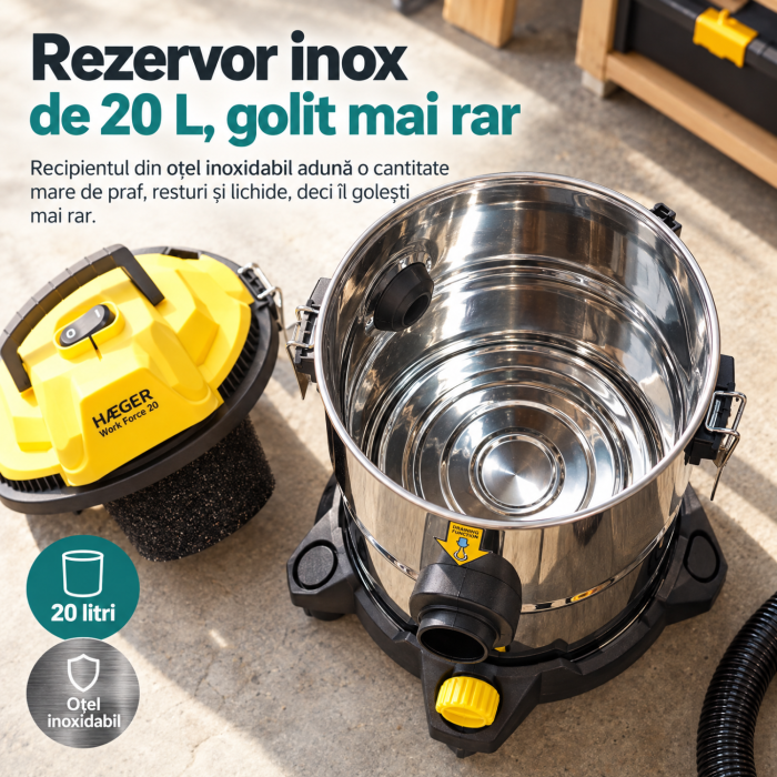 Pachet promo Aspirator cu filtrare in apa si absortie lichide HAEGER WORK FORCE 20, Putere 1200W si Fier de calcat cu abur HAEGER VAPOUR PRO, Talpa ceramica, 2700W [4]
