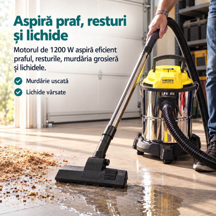 Pachet promo Aspirator cu filtrare in apa si absortie lichide HAEGER WORK FORCE 20, Putere 1200W si Fier de calcat cu abur HAEGER VAPOUR PRO, Talpa ceramica, 2700W [2]