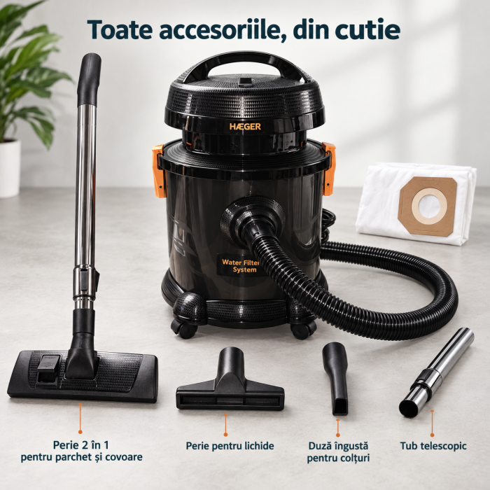 Pachet promo Aspirator cu fitrare prin apa HAEGER AQUACLEAN 1200, Putere 1200W + Fier de calcat cu abur HAEGER VAPOUR PRO, Talpa ceramica, 2700W [7]