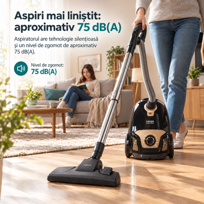 Pachet promo Aspirator cu sac HAEGER SUPER SILENT, Putere 750W, Capacitate sac 4L + Fier de calcat cu abur HAEGER ULTRA STEAM, Talpa ceramica, 2800W [2]