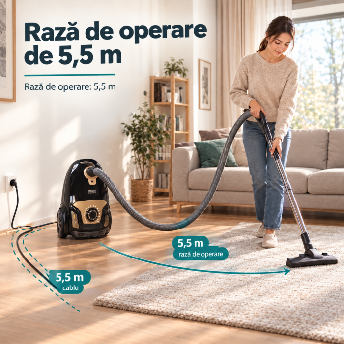 Pachet promo Aspirator cu sac HAEGER SUPER SILENT, Putere 750W, Capacitate sac 4L + Fier de calcat cu abur HAEGER ULTRA STEAM, Talpa ceramica, 2800W [7]