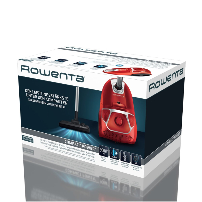 Aspirator cu sac Rowenta Compact Power parquet RO3953EA, 900W, Clasa A, Tub telescopic din metal, Sac Hygiene+, Rosu [13]