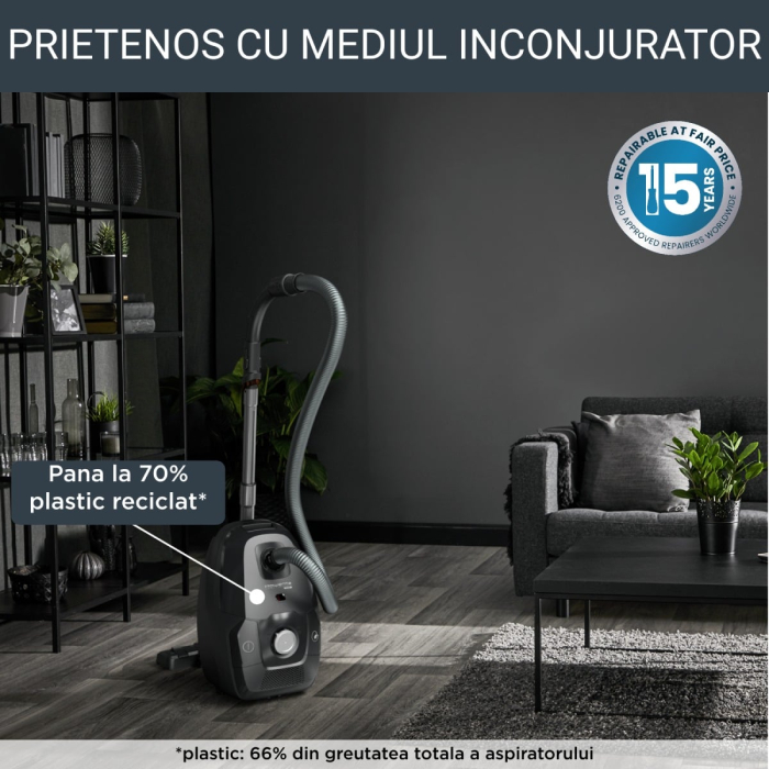 Aspirator cu sac Rowenta Green Force Max Silence RO6136EA, 750 W, 70% plastic reciclat, 3 niveluri de filtrare, sac Hygiene+, Negru/argintiu  [2]