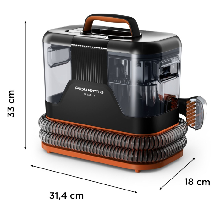 Aspirator cu spalare Rowenta Clean IT IN5011F0, 400W, rezervor apa & detergent 1.8L, rezervor apa murdara 1.5L, functie autocuratare, accesoriu spatii inguste, detergent inclus, portocaliu & negru [4]