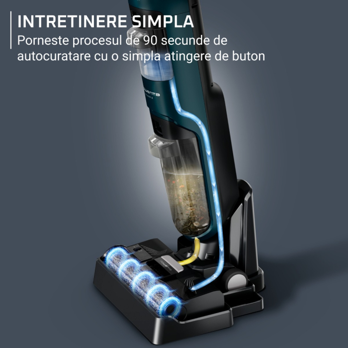 Aspirator cu spalare Rowenta X-Clean 2 GZ2251E0, 120W, 440 RPM, pana la 35 min autonomie, ecran LED, panou de control, verde & negru [6]