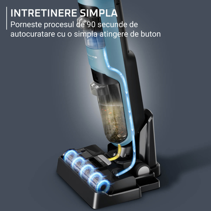 Aspirator cu spalare Rowenta X-Clean 2 GZ2271E0, 120W, 440 RPM, pana la 35 min autonomie, ecran LED, 2 role, panou de control, albastru & negru [5]