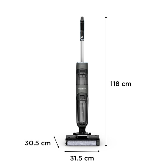 Aspirator cu spalare Rowenta X-Clean 4 GZ5037WO, 200W, 425 RPM, pana la 50 min autonomie, ecran LED, functie autocuratare, baza de incarcare, nivel scazut de zgomot, gri & negru [14]