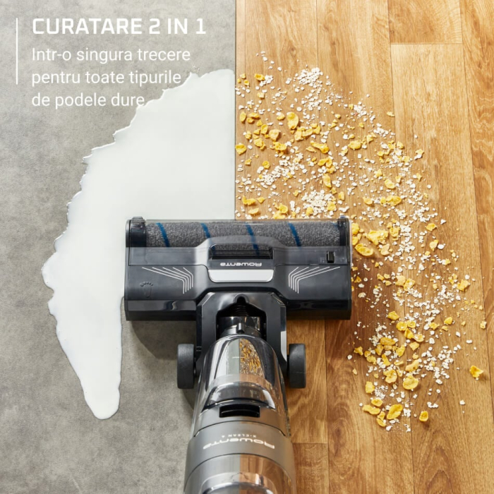 Aspirator cu spalare Rowenta X-Clean 4 GZ5037WO, 200W, 425 RPM, pana la 50 min autonomie, ecran LED, functie autocuratare, baza de incarcare, nivel scazut de zgomot, gri & negru [3]