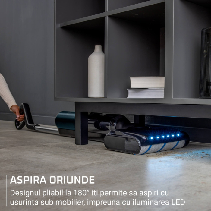 Aspirator cu spalare Rowenta X-Clean 7 GZ5735E0, 250 W, 530 RPM, pana la 50 min autonomie, ecran LED, functie uscare & autocuratare, baza de incarcare, verde & gri [2]